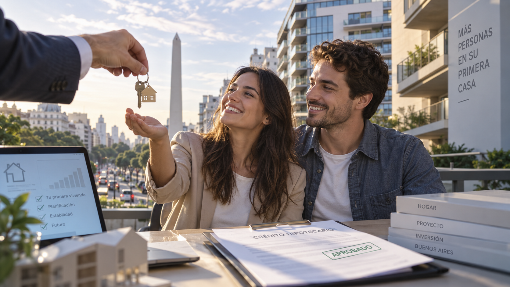 Pareja recibe las llaves de su primera vivienda con crédito hipotecario del Banco Ciudad en CABA